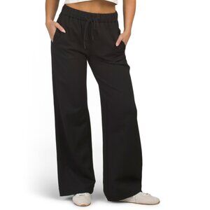 BELLE VERE Black Solid Ponte Knit Wide Leg Pull On Pants